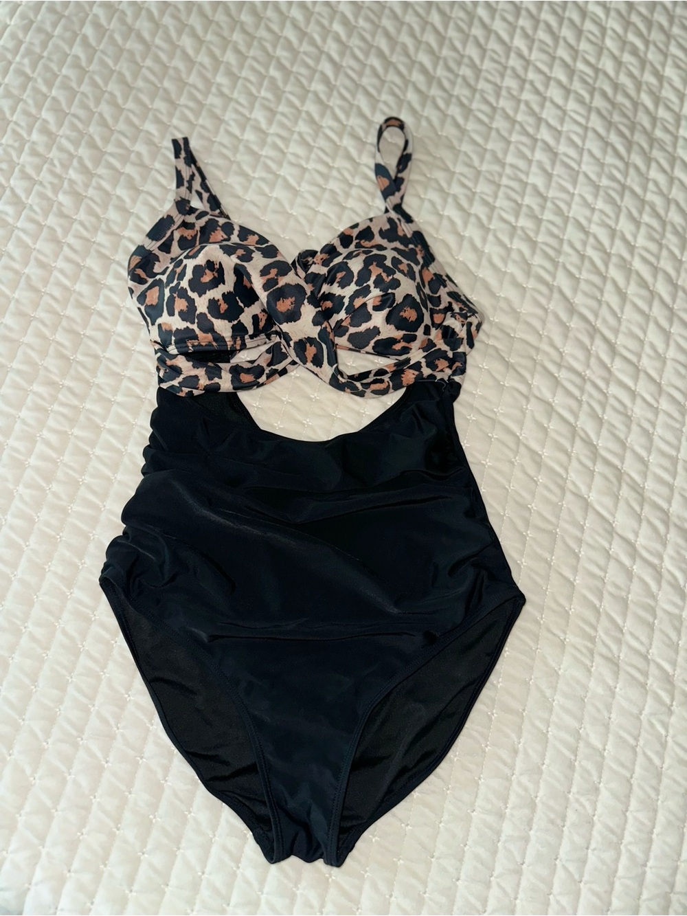 Leopard Print & Black Cutout One-Piece Swimsuit